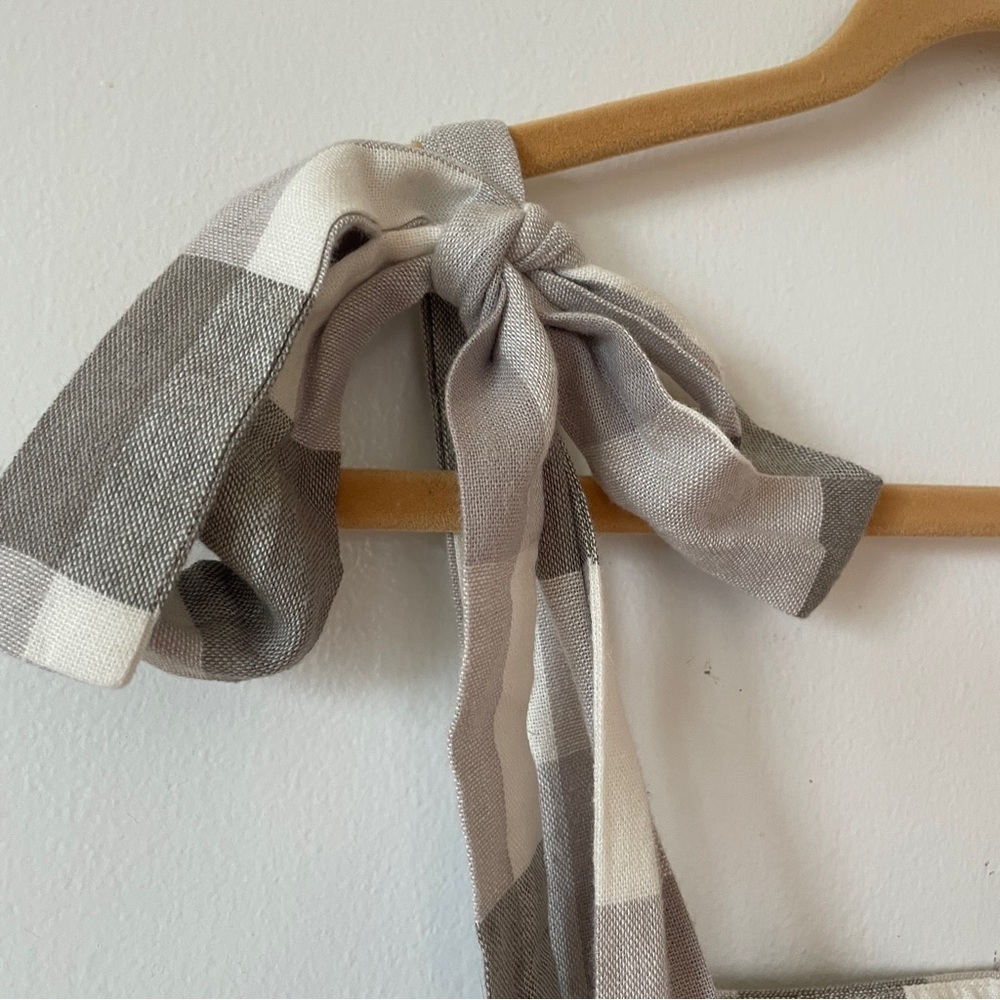 Versona Cropped Gingham Bow Strap Top Linen Blend Summer Top Built-in Bra XL - Picture 3 of 7